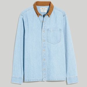 Madewell Mens Corduroy-Collar Blue Denim Easy Long-Sleeve Western Shirt XS